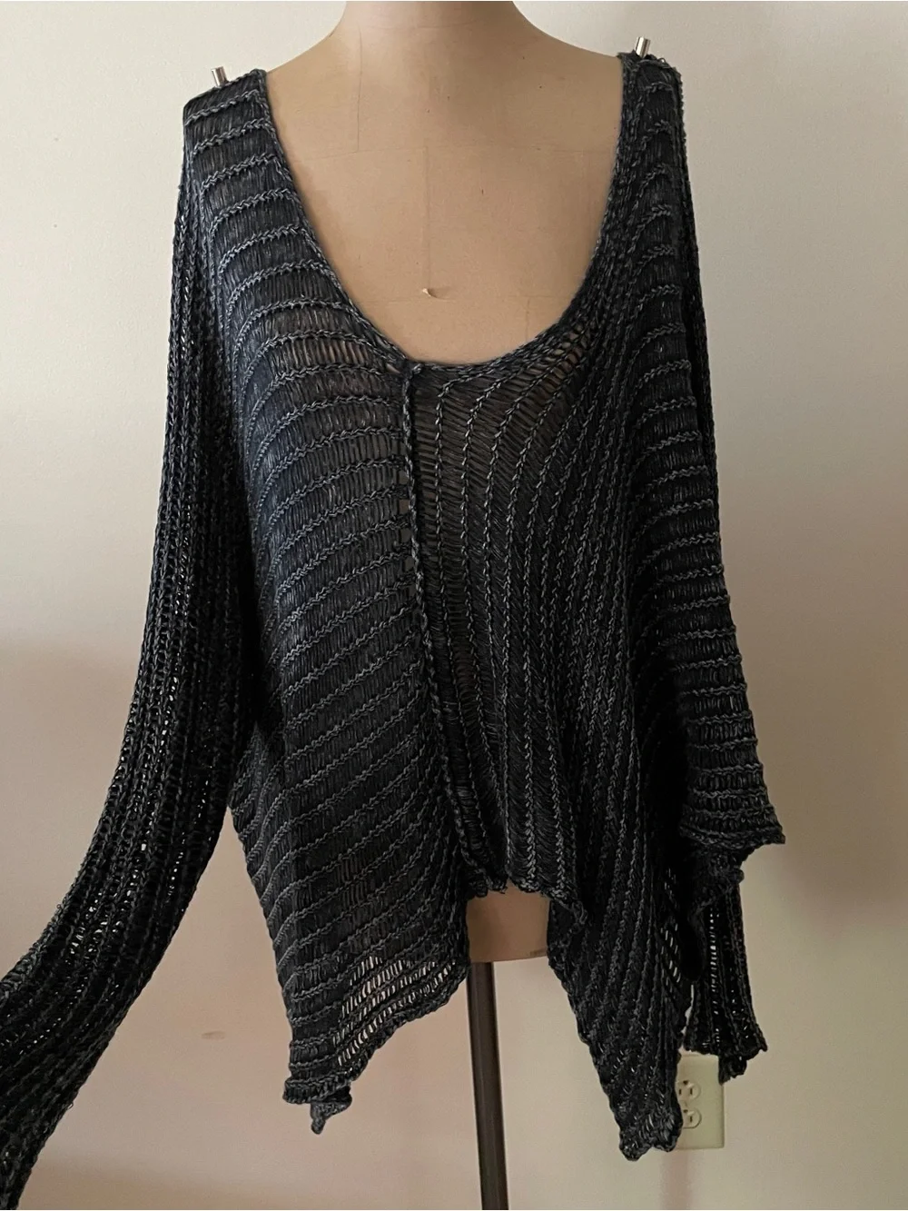 Open-Knit Black Women's Poncho‎ Shrug - Lightweight Layering